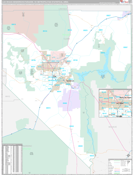 Las Vegas-Henderson-Paradise Metro Area Wall Map Premium Style
